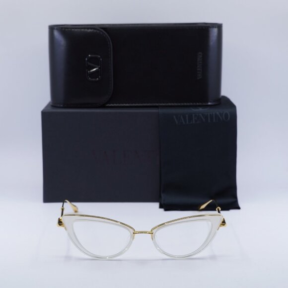 Valentino V-DAYDREAM VLX-123C Cat Eye Eyeglasses 51mm - Crystal Ivory/Gold - Picture 3 of 11